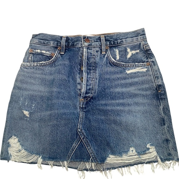 Agolde Dresses & Skirts - AGOLDE Distressed Button Front Denim Mini Skirt Size 25